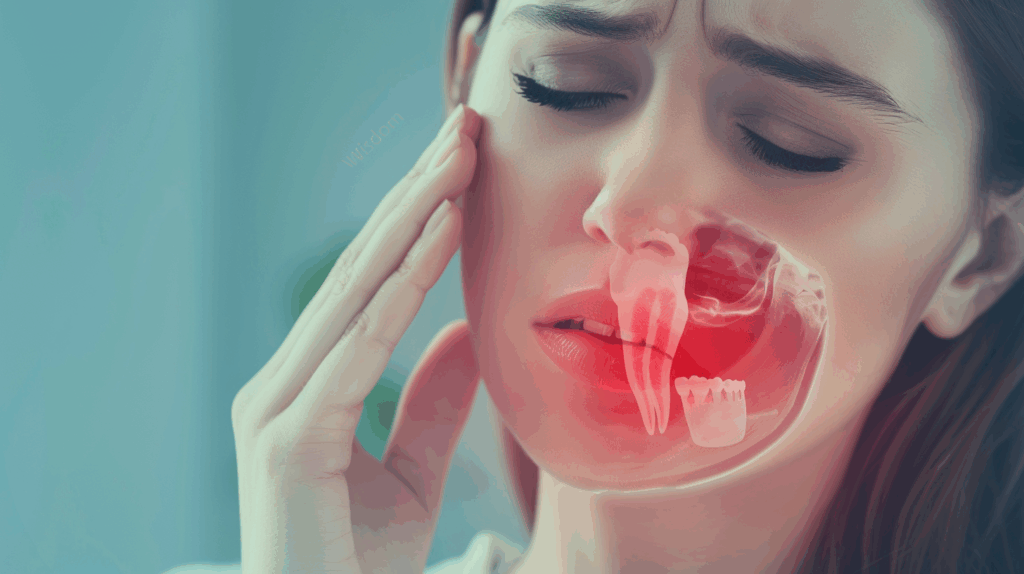 young adult holding jaw in discomfort, sign of wisdom tooth pain